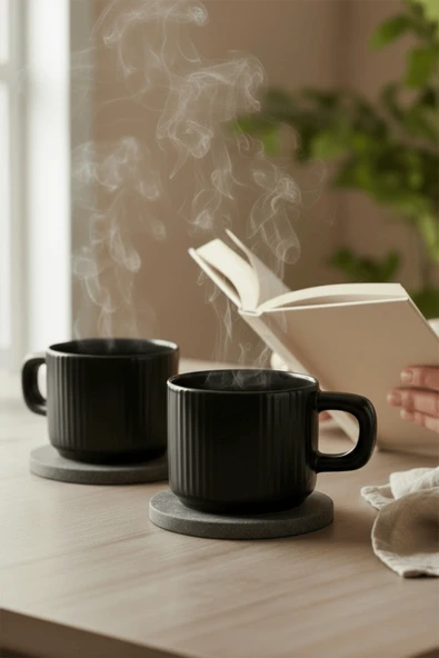 2 Adet El Yapımı 260 ml Siyah Parlak Seramik Mug Çay Kahve Kupası MIT1302 ürün görseli 1
