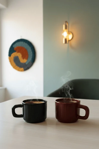 2 Adet El Yapımı 260 ml Bordo Siyah Parlak Seramik Mug Çay Kahve Kupası MIT1305 ürün görseli 1