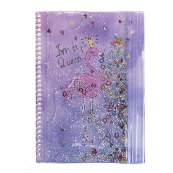 Vuki Kalemlikli Not Defteri 48 Sayfa Çizgili Simli ve Sulu Kapaklı Kalem Kutulu A5 Defter Flamingo Vk-0112-02 ürün görseli 1
