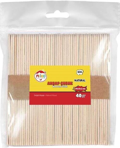 Mileo Ahşap Çubuk Dil Çubuğu Kare 114X10X2 Mm Naturel 1830 (40 Lı Paket) ürün görseli 1