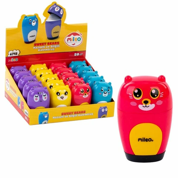 Mileo Sweet Bears Hazneli Ve Silgili Kalemtraş6748 (20 Li Paket) ürün görseli 1