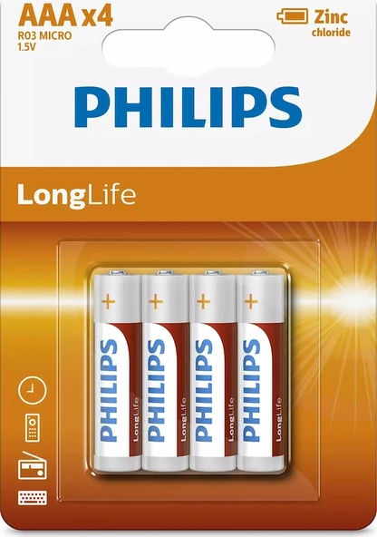 Philips Longlife İnce Kalem Pil AAA 4 Lü ürün görseli 1
