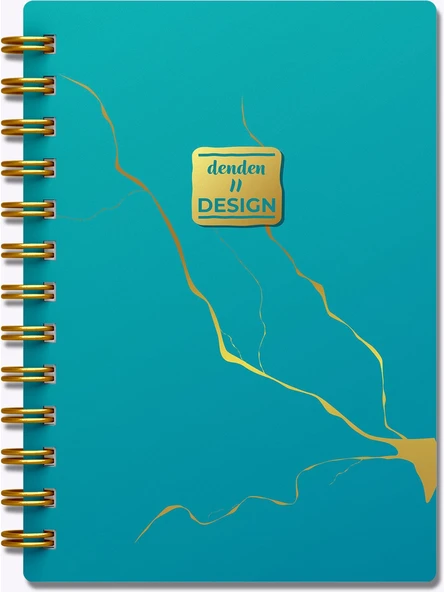 Denden Altın Seri Spiralli Not Defteri Mermer Turkuaz 17X24Cm Çizgili ürün görseli 1