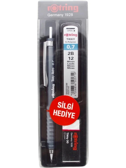 Rotring Okul Seti Versatil Kalem + Min Silgi Hediyeli Tikky Retro 0.7 Gri ürün görseli 1