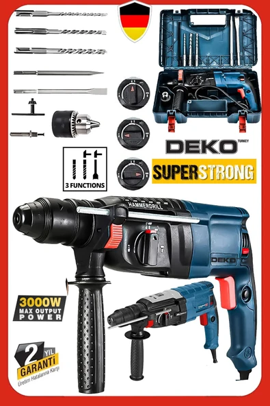 DEKO TURKEY Şantiye Tipi Tesisatçı ve Usta Tadilat Seti Kırıcı Delici Matkap Hilti Seti 3000W Uç Seti Hediyeli ürün görseli 1