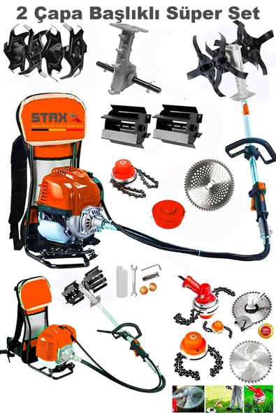STAXX POWER Benzinli 14HPX Çim Çayır Ot Biçme Bahçe Bakımı Sırt Tipi Tırpan + 2'li Süper Set Çapa Başlığı ürün görseli 1