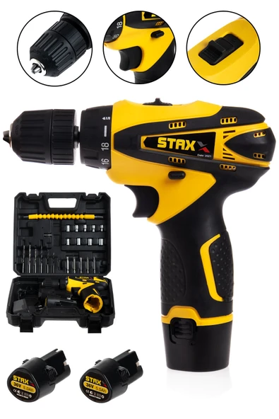 STAXX POWER Germany Hybrid Tech 36v 5ah Çift Şanzımanlı Samsung Çift Akülü Şarjlı Matkap Vidalama +24 Parça Set ürün görseli 1
