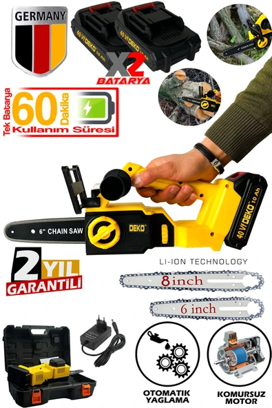 DEKO TURKEY Şarjlı Dal Budama Kesme Testeresi Çift Palalı x2 Akü 40VF Kömürsüz Motor Ağaç Kesme Testeresi ürün görseli 1