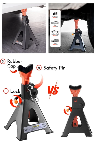 DEKO TURKEY Araba SUV Kamyon için Çift Kilitli Profesyonel Sehpa Tipi Kriko Standı 3Ton Tonajlı 2 Adet Set x2 ürün görseli 1