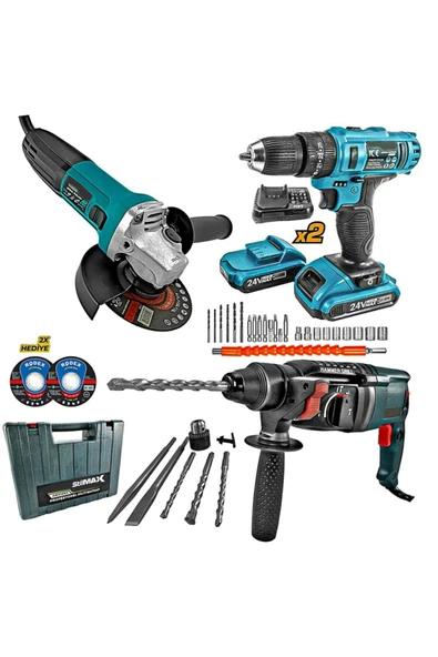 stilmax Germany 3'lü Süper Set 2400w Taşlama, Lion Çift Akülü Matkap, 3400w Hilti Hediyeli Full Set ürün görseli 1