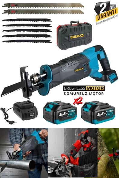 DEKO TURKEY Çelik Şanzıman Çift Akülü 388VF Tilki Kuyruğu Testere Beton Tuğla Kemik Kesme Makinesi + 7 Bıçak Set ürün görseli 1