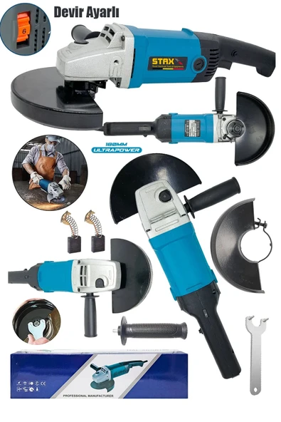 STAXX POWER 3500 W 180 mm Büyük Boy Devir Ayarlı Taşlama Makinesi Metal Kesme Spiral Jet Taşı ürün görseli 1