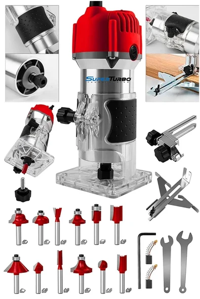 SUPERTURBO Bakır Sargı System 3000W Devir Ayarlı Formika Freze Makinesi 6 Mm Pens + 12 Adet Uç Set Hediye ürün görseli 1