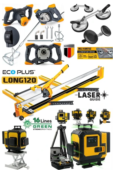 stilmax EcoPlus4 Seramik Usta Seti: 120mm Seramik Kesme - 2'li Vantuz - Boya Karıştırıcı - 16 Çizgi Lazer ürün görseli 1