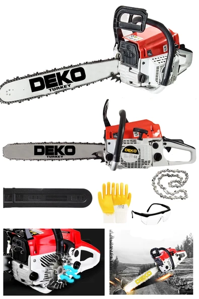 DEKO TURKEY Dkt52bm Ağaç Odun Kesme Bıçkı Makinesi Çift Egzos Motorlu Benzinli Testere 52cc 4.3hp+gözlük Eldiven ürün görseli 1