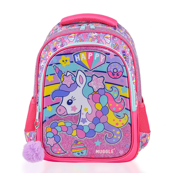 Muggle Okul Sırt Çantası Happy Unicorn Pembe Mu-6443 ürün görseli 1