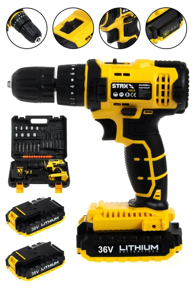 STAXX POWER Samsung Çift Batarya Metal Dişli Darbeli Şarjlı Matkap Vidalama Set 36v 5 Ah 24 Parça Usta Seti ürün görseli 1