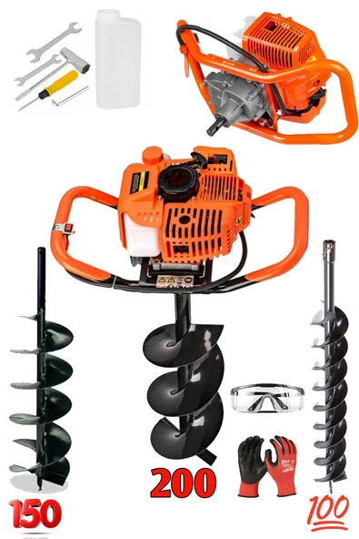 DEKO TURKEY 6200CC Toprak Burgu Makinesi ve Fidan Dikme Seti Titanyum 3 Başlıklı 100MM / 150MM/ 200 MM Set ürün görseli 1
