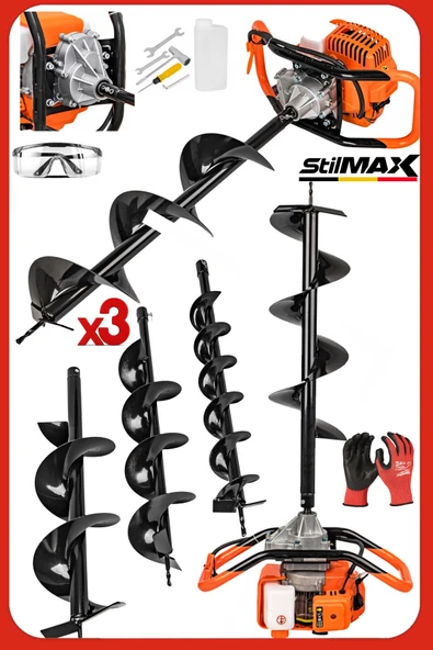 stilmax SSTE3H Toprak Burgu Makinesi Seti 3 Başlıklı Profesyonel Metal Dişli Sistem Fidan Dikme Makinesi ürün görseli 1