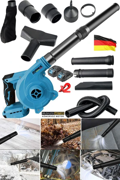 stilmax x2 Çift Akülü Devir Ayarlı Şarjlı Hava Üfleme Çekme Toz Toplama Süpürge Makinesi + Başlık Hediyeli ürün görseli 1
