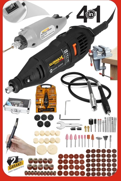 stilmax Italy Super362 362 Parça 500W Devir Ayarlı Çift Adet Gravür Oyma Makinesi Dremel Taşlama Zımpara Set ürün görseli 1