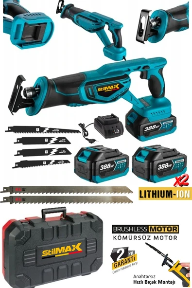 stilmax 388VF 10AH Kömürsüz Çelik Şanzuman Beton Tuğla Kemik Kesme Tilki Kuyruğu Akülü Testere Makinesi ürün görseli 1