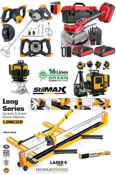 stilmax Seramik Süper4 Series- 16 Çizgi Satır Lazer Hizalama-Akülü Vantuz-120mm Seramik Fayans Kesme-Mikser ürün görseli 1