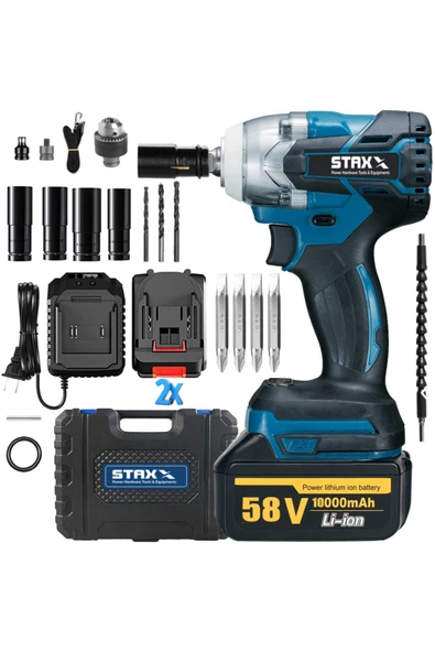 STAXX POWER Germany Bl Motor 58v 10ah Çift Torq Somun Sıkma Sökme Bijon Matkap + Super Aksesuar Seti ürün görseli 1