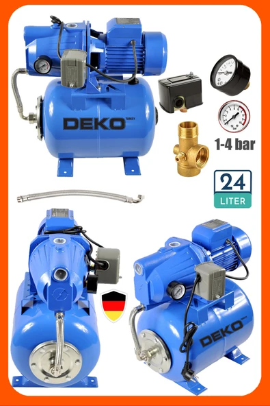 DEKO TURKEY Bakır Sargılı 1.5 Hp Jet Hidrofor + 24 Lt Tanklı Küre Seti Ev Ve Bahçe Otomatik Su Pompası 4 Kat ürün görseli 1