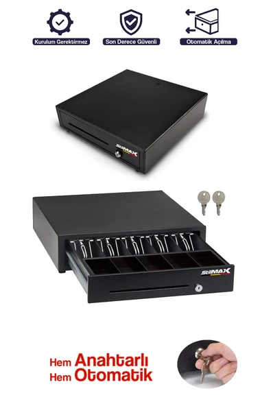 stilmax Büyük Boy Elektronik Kasa Çekmecesi – Pos Uyumlu Çelik Gövde, 5+5 Para Bölmeli, Boyut 41×41 cm ürün görseli 1