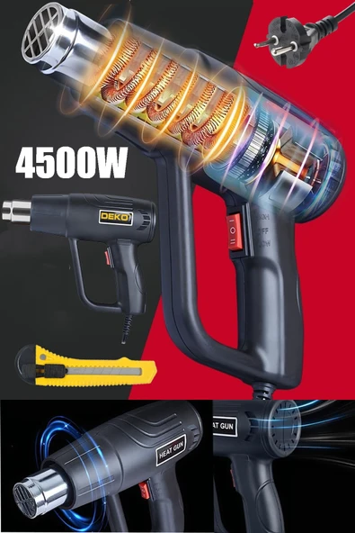 DEKO TURKEY 4500 Watt Dayanıklı Bakır Sargılı Rezistans 2 Kademeli Ayarlı Sıcak Hava Tabancası Isı Tabancası ürün görseli 1