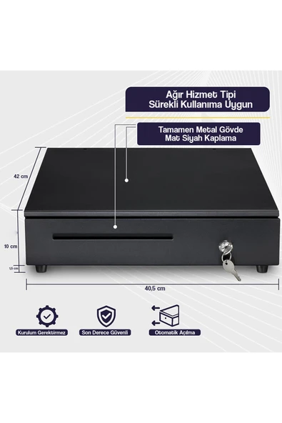 stilmax POS Uyumlu Çelik Para Çekmecesi – 41×41 cm, 10 Bölmeli Büyük Boy Elektronik Kasa Anahtarlı Çekmece ürün görseli 1