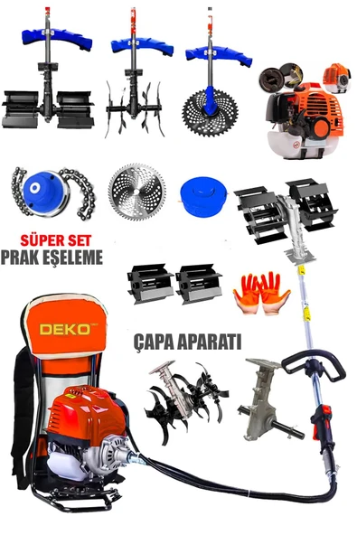 DEKO TURKEY Ultra Dynamix Seri Benzinli Sırt Tipi Tırpan 20HPX Motor Çim Çayır Biçme + Toprak Eşeleme Çapa Set ürün görseli 1