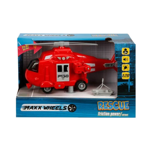 Sunman Oyuncak 1:20 Maxx Wheels Sesli ve Işıklı Kurtarma Helikopteri S01002320 (Karışık Renk 1 Adet) ürün görseli 1