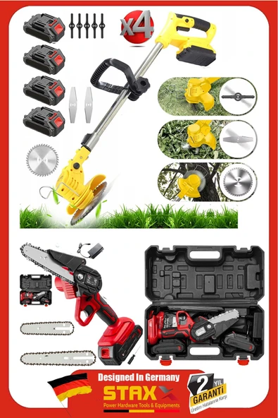 STAXX POWER US2190 4x 40VF Akülü Dal Budama Kesme Testere + Akülü Teleskopik Ot Çayır Çim Biçme Budama Makinesi ürün görseli 1