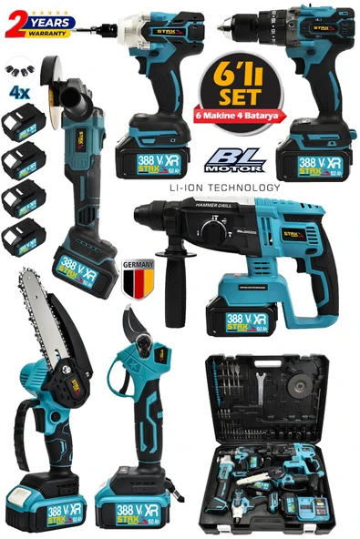 STAXX POWER Muhteşem 6Lı Usta Set Bl Motor Kırıcı Delici +Taşlama + Matkap + Somun Sıkma Dal Budama & Dal Makası ürün görseli 1