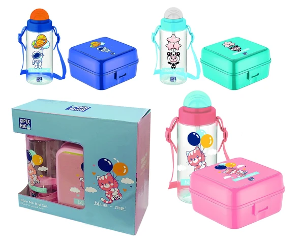 Gıpta Mavi-Me Tritan Pipetli Matara - Desenli Beslenme Kabı Set 4-K750600-5001 ürün görseli 1