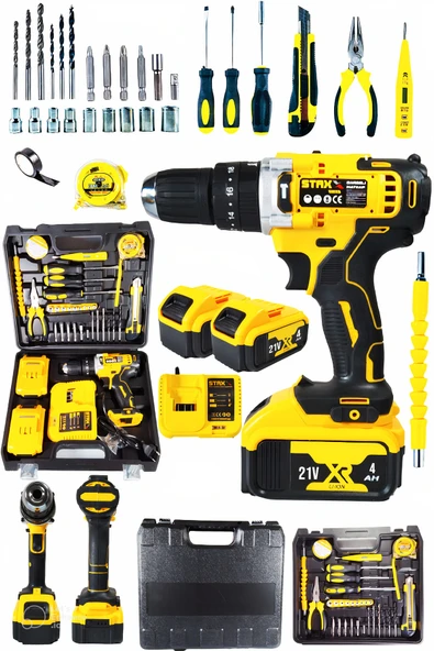 STAXX POWER Turbo Darbeli Şarjlı Matkap Lion Çift Akülü 21v 4ah Çift Vuruşlu Metal Şanzıman +full Takım Setli ürün görseli 1