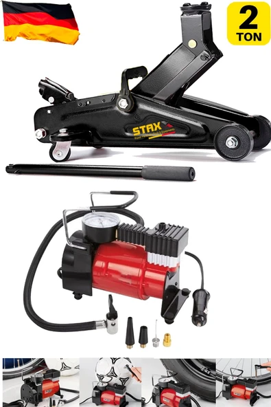 STAXX POWER 2 Ton Kapasiteli Timsah Arabalı Kriko ve  Çakmaklı Hava Kompresörlü Lastik Tamir Full Bagaj Seti ürün görseli 1