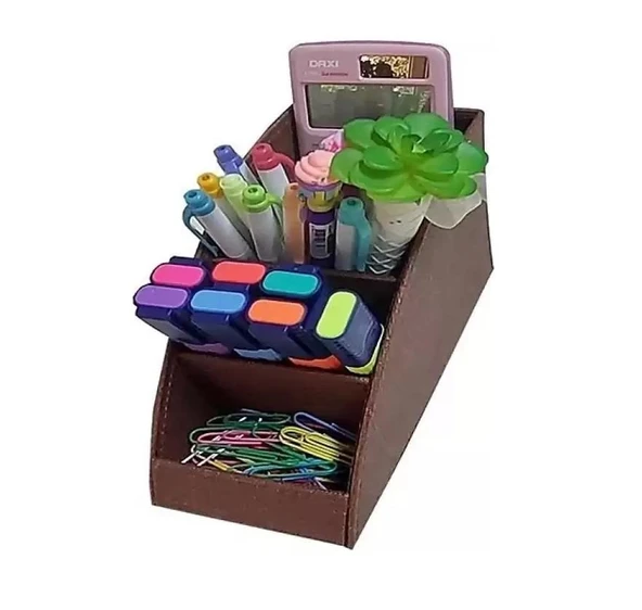 Inn Design Organizer Masa Üstü Kalemlik Beyoğlu Serisi Deri Kahve 11X20X9.5Cm Dd-1216 ürün görseli 1