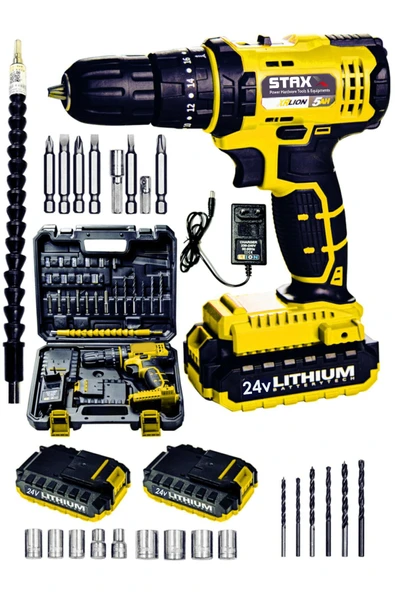 STAXX POWER Stx1069 24v Çift Akülü Şarjlı Vidalama Darbeli Matkap Çantalı Set + 24parça Usta Seti ürün görseli 1