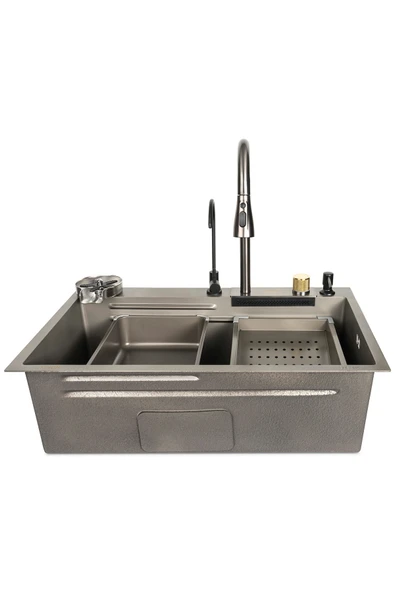 stilmax Paslanmaz Çelik SUS304 Teknolojik Akıllı Şalale Evye Seti 75x45cm 5 Fonksiyonlu Mutfak Evyesi ürün görseli 1