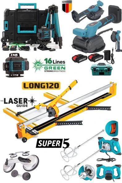 STAXX POWER MH120L Dev Seri 120cm Seramik Kesme + Boya Karıştırıc Mikser + Tripotlu 16 Çizgi Lazer + Vantuz Seti ürün görseli 1