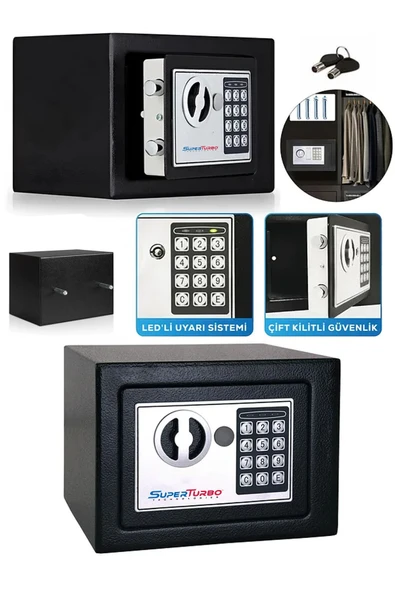 SUPERTURBO Elektronik Şifreli Çelik Para Kasası Montaj Dübel Hediyeli Paslanmaz Çelik Kasa Ev Otel Tipi ürün görseli 1