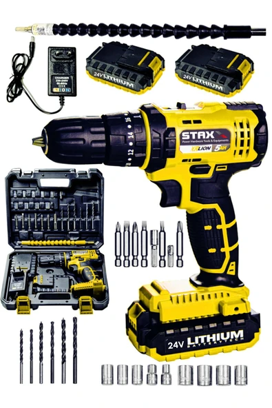 STAXX POWER 24 V 5 Ah Darbeli Metal Dişli Şanzuman Çift Akülü Şarjlı Vidalama Matkap Çantalı Set ürün görseli 1
