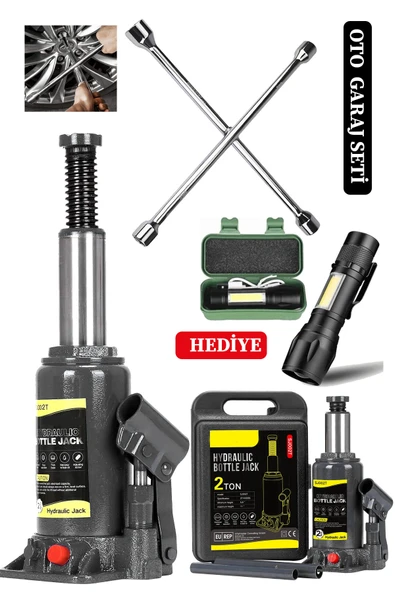 STAXX POWER 2 Ton Kapasiteli Şişe Tip Araç Krikosu + 4'lü Bijon Set Full Oto Garaj Seti + El Feneri Hediyeli ürün görseli 1