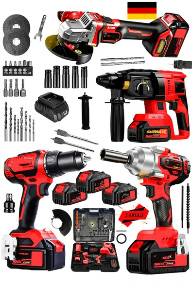 stilmax Kömürsüz RED4ST 20AHX 4'lü Set Akülü Şarjlı Vidalama + Somun Sökme + Taşlama + Kırıcı Delici Seti ürün görseli 1