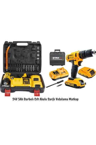 ASFAR Staxx Pro Speed 24v 5ah Darbeli Çift Akülü Şarjlı Setli Matkap ürün görseli 1