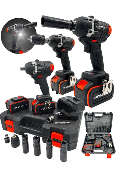 STAXX POWER Yüksek Güçlü 21v 3ah 2xçift Akülü Kömürsüz Motor Akülü Vidalama + 1/2 Darbeli Somun Sıkma Sökme Set ürün görseli 1