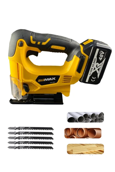 stilmax Metal Dişli Sistem 48v 10a Profesyonel Çift Akülü Çantalı Şarjlı Dekupaj 7 Ad Bıçak ürün görseli 1